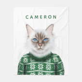 子猫猫のセーター|はあなたの名前を加えます フリースブランケット (正面)