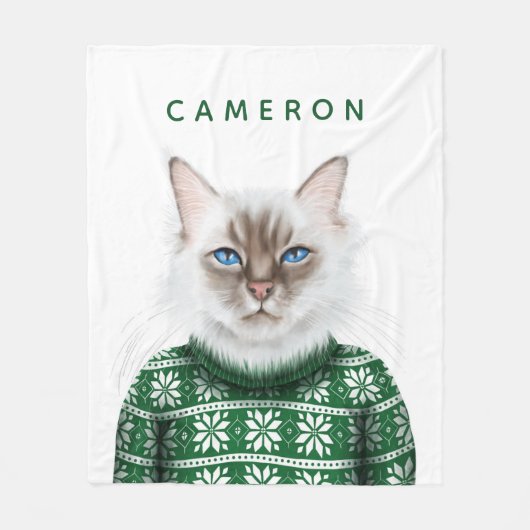 子猫猫のセーター|はあなたの名前を加えます フリースブランケット (正面)