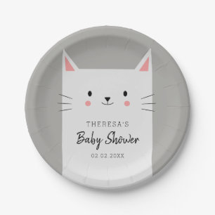 子猫猫のテーマのベビーシャワーの白の子ネコ ペーパープレート