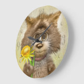 子猫猫の春の花 ラージ壁時計 (傾斜)