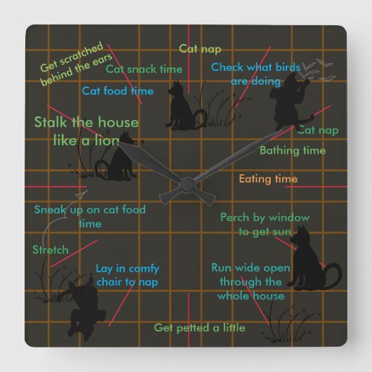 子猫猫の活動猫のかわいくおもしろいなギフト スクエア壁時計 (正面)