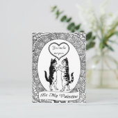 子猫猫の白黒ハートのバレンタイン シーズンポストカード (スタンド正面)