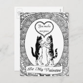 子猫猫の白黒ハートのバレンタイン シーズンポストカード (正面/裏面)