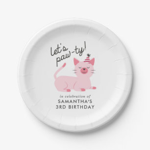 子猫猫の誕生会は Pawtyのピンク ペーパープレート