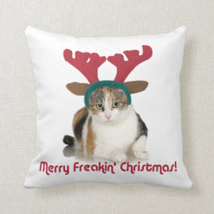 子猫猫及び(雄ジカの)枝角のメリーなFreakinのクリスマス クッション