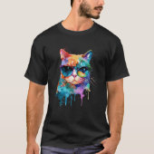 子猫用サングラスクールのかわいい猫カラフル Tシャツ (正面)