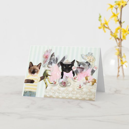 子猫用ティーパーティーグリーティングカード カード (黄色い花)
