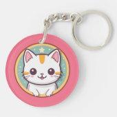 子猫誕生日パーティーが大好きな女の子 キーホルダー (裏面)