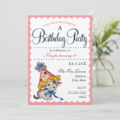 子猫誕生日パーティー |レトロ誕生日招待状 招待状 (スタンド正面)