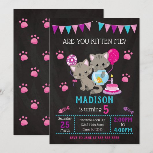 子猫誕生日招待状 招待状 (正面/裏面)