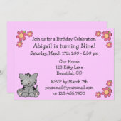 子猫誕生日招待状for Girls 招待状 (正面/裏面)