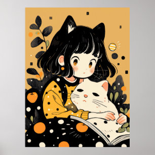 子猫読女の子の本 ポスター