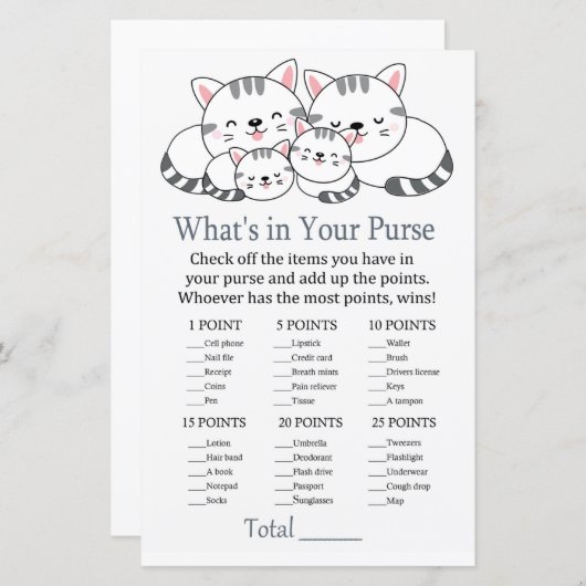 子猫財布ゲームの赤ちゃんシャワーに何が (正面/裏面)