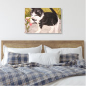 子猫遊とピンクの花 キャンバスプリント (インサイチュ (寝室))