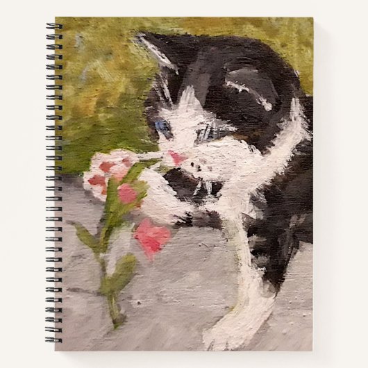 子猫遊とピンクの花 ノートブック (正面)