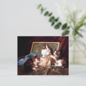 子猫遊と裁縫箱絵画 ポストカード (スタンド正面)