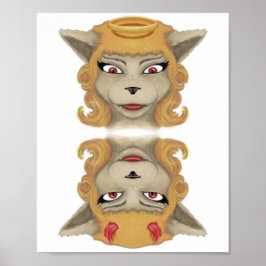 子猫邪悪な天使かわいい動物イラストレーション ポスター