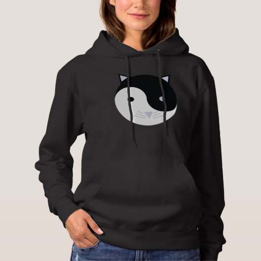 子猫陰陽瞑想デザインブラック、ホワイト、 パーカ (正面)