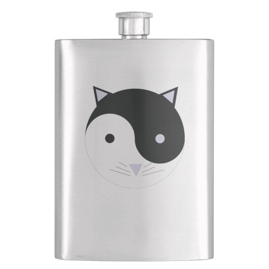 子猫陰陽瞑想デザインブラック、ホワイト、 フラスク (正面)