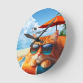 子猫雪のビーチ夏 ラウンド壁時計 (傾斜)