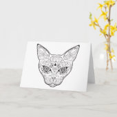 子猫顔糖スカル | Day of the Dead Cat カード (黄色い花)