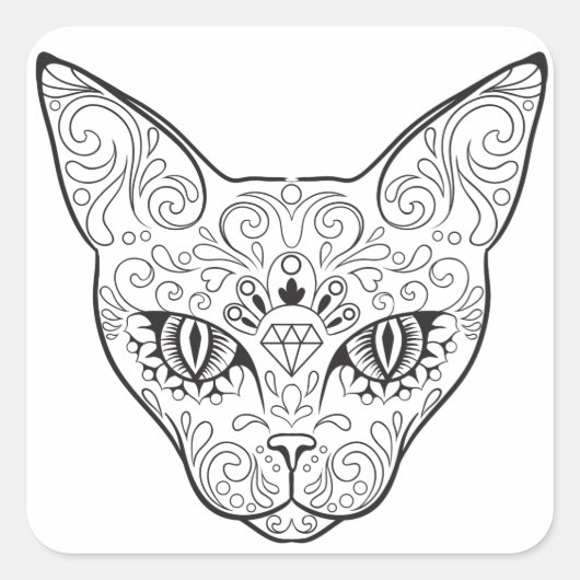 子猫顔糖スカル | Day of the Dead Cat スクエアシール (正面)