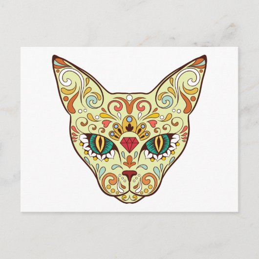 子猫顔糖スカル | Day of the Dead Cat ポストカード (正面)