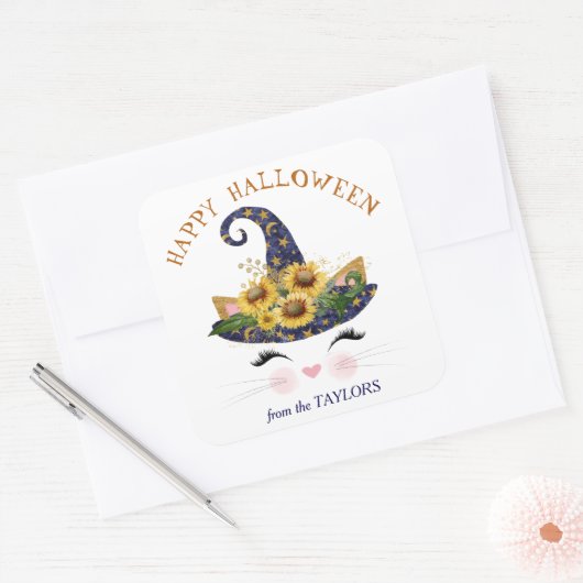 子猫顔金ゴールドフローラハロウィーン スクエアシール (封筒)