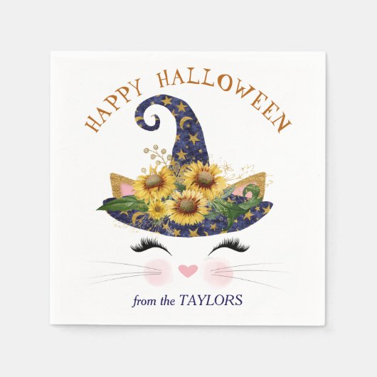 子猫顔金ゴールドフローラハロウィーン スタンダードカクテルナプキン (正面)