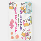 子猫1ベビーガール誕生日バナー 横断幕 (縦)