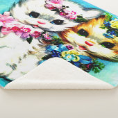 子猫2匹と花が多い シェルパブランケット (3/4)