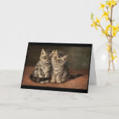 子猫2匹。少年、少女。愛、記念日 カード (黄色い花)