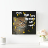 子猫「おい、時は私の心を吹き飛ばす」時計 スクエア壁時計 (ホーム)