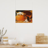 子猫、かぼちゃと子犬のプリント ポスター (キッチン)