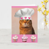 子猫&カップケーキ誕生日 カード (黄色い花)