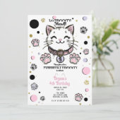 子猫 キティキャット ピンク 紫 ゴールド 誕生日パーティー 招待状 (スタンド正面)