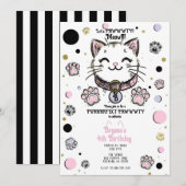 子猫 キティキャット ピンク 紫 ゴールド 誕生日パーティー 招待状 (正面/裏面)