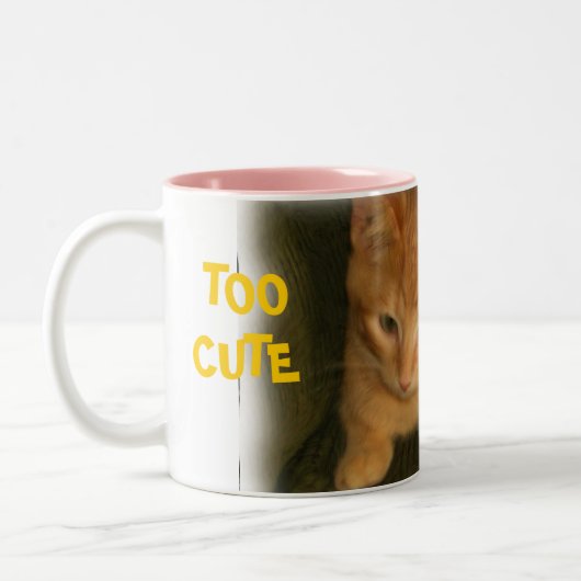 子猫「コーヒーに可愛すぎる」マグカップ ツートーンマグカップ (左)
