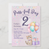 子猫+パステルカラーの女の子の2歳の誕生日 招待状 (正面)