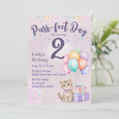 子猫+パステルカラーの女の子の2歳の誕生日 招待状 (スタンド正面)