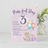 子猫+パステルカラーの女の子の3歳の誕生日 招待状 (スタンド正面)