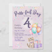 子猫+パステルカラーの女の子の4歳の誕生日 招待状 (正面)