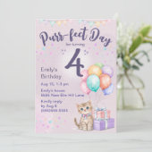子猫+パステルカラーの女の子の4歳の誕生日 招待状 (スタンド正面)