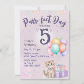 子猫+パステルカラーの女の子の5歳の誕生日 招待状 (正面)