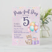 子猫+パステルカラーの女の子の5歳の誕生日 招待状 (スタンド正面)