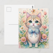 子猫 パステル リボン 野の花 ポストカード (正面/裏面)