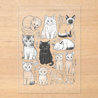 子猫,猫,動物,可愛い,遊び心のある,手描き,芸術的 アクリル招待状