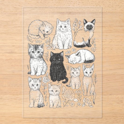 子猫,猫,動物,可愛い,遊び心のある,手描き,芸術的 アクリル招待状 (正面)