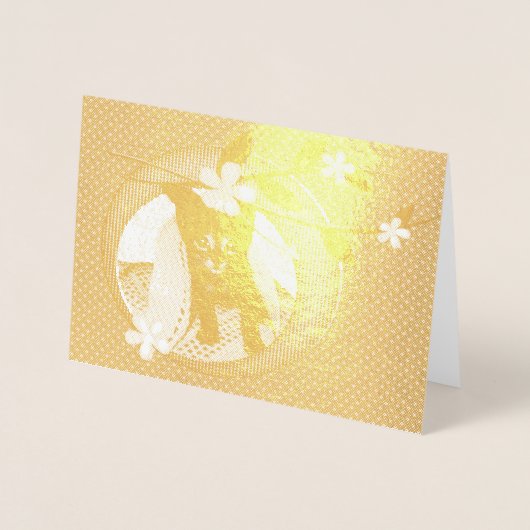 子猫、花、シャムロックとポルカドット、ZKOA 箔カード (正面)