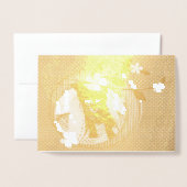 子猫、花、シャムロックと水玉、ZKOA 箔カード (封筒付き正面)